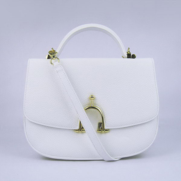 H8088 Hermes Stirrup Shoulder Bag in pelle di vitello bianco oro